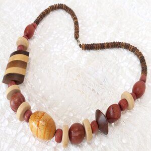 Funky Chunky Ethnic Tribal Vintage Wooden Beaded Necklace